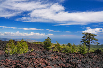 Mount Etna landscape with volcano craters in Sicily, Italy, Europe