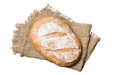 Fresh Homemade Whole Wheat Bread. bread on napkin isolated on white background, fresh bread top view