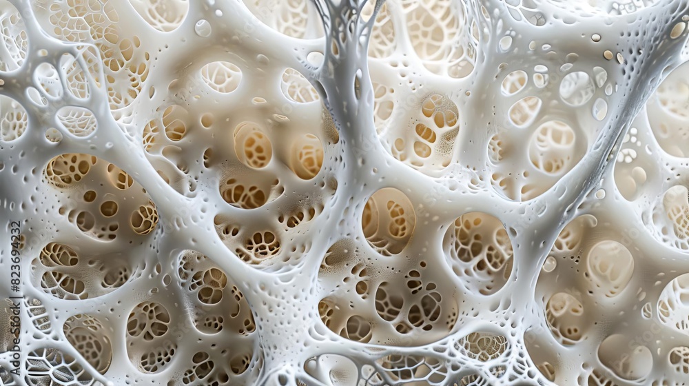 Poster intricate mycelium network enveloping mushroom stem base microscopic fungal thread tapestry abstract