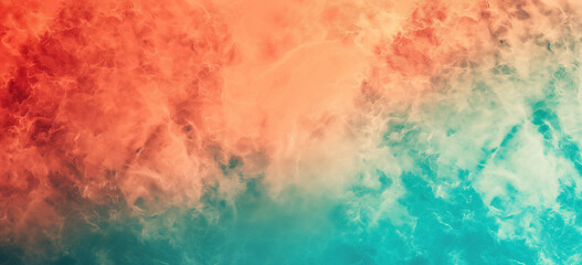 Obraz premium A grunge texture featuring a dynamic blend of warm red and cool teal hues, fading into one another. The distressed, textured surface creates a vibrant yet edgy backdrop for creative or design