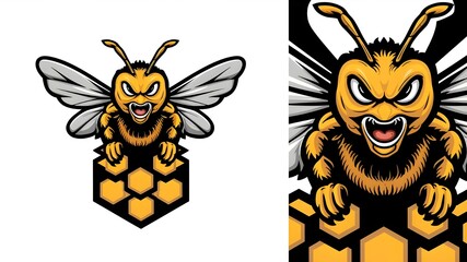 Obraz premium Fierce Angry Honey Bee Mascot Logo Design