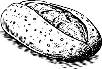 Baguette vector sketch icon isolated on background. Hand drawn illustration. AI generated illustration.