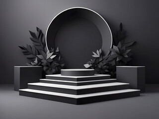 Black Friday black podium paper art style background design.