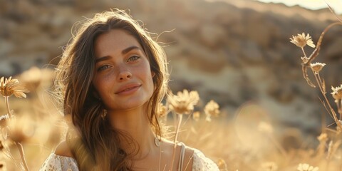 Woman smiling in tall grass field