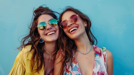 Two women wearing sunglasses and smiling at the camera