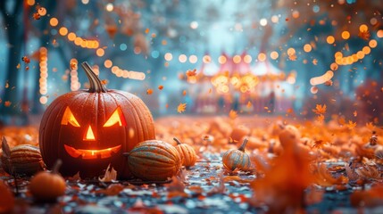 Pumpkin festival with autumn decor copy space, seasonal celebration, vibrant, composite, fairground