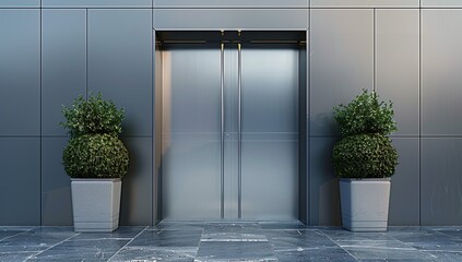 Contemporary Glass Door with Greenery