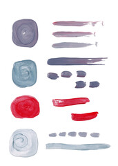 Acrylic drawing of squares and lines. Brush strokes clipart. Isolated elements for your design. White background