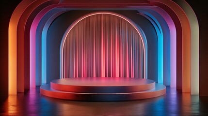 Vibrant 3D Stage Set with Rounded Design, Award-Winning Aesthetics, and Eye-Catching Pure Colors
