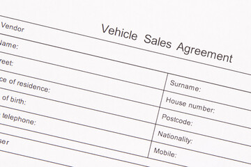 Form of vehicle sales agreement. Sales, purchases new or used vehicle