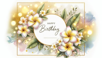 Floral birthday card with vibrant yellow and white flowers, lush green leaves for celebrations.