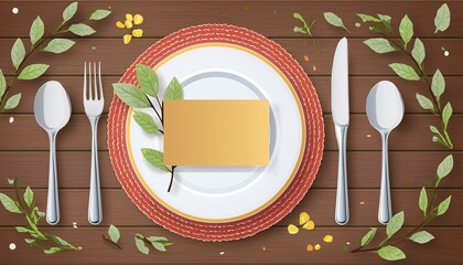 Table place setting blank menu card mockup or reserve in wedding invite and special event