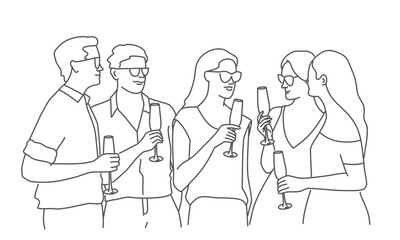 A group of people are holding glasses of champagne and smiling