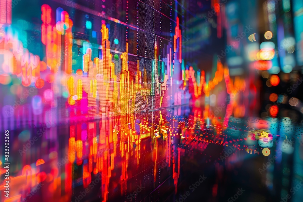 Aufkleber a colorful image of a city skyline with a lot of different colored lines and shapes. the image is ab