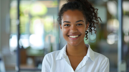 Smiling African American Female Scientist in Laboratory, Wearing Lab Coat, Research and Innovation