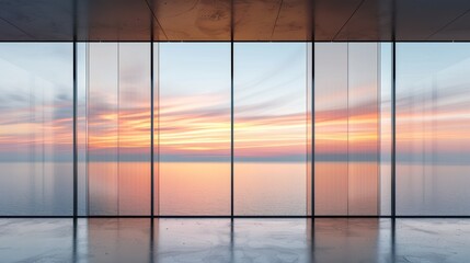 Serene sunset view through modern glass windows