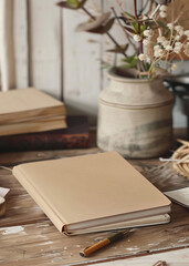 Fototapeta premium a flowerpot and a notebook