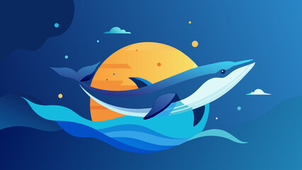 Graceful Dolphin Leaping at Sunset in a Serene Ocean Illustration. Vector illustration for World Whale and Dolphin Day