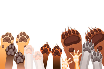 Animal paws in a row brown bear fox wolf and dog vector illustration isolated on white background © Alfmaler