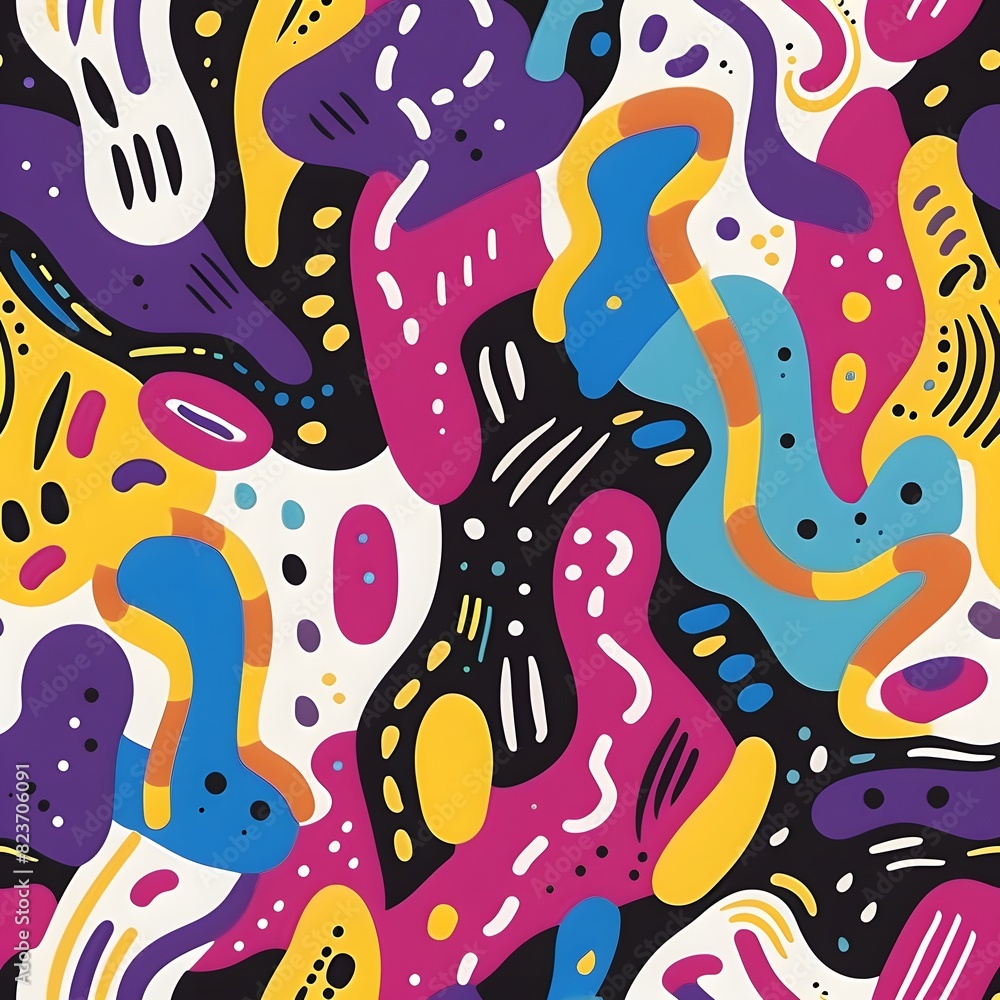 Poster abstract colorful shapes and doodles pattern