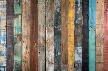 A photo of an aged wooden wall with weathered textures, featuring distressed colors like brown and green