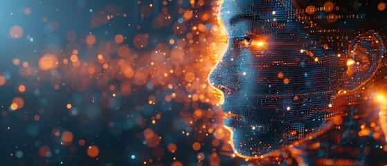 Artificial intelligence concept with circuit header profile and binary code background vector illustration. AI technology