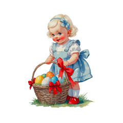 Little girl with basket of eggs