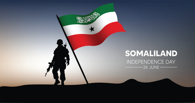 Somaliland Independence Day 26 June solider standing with waving flag vector poster