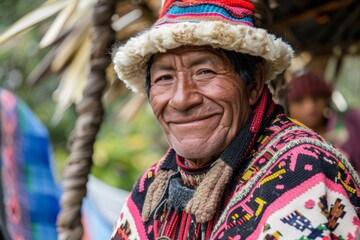 Fototapeta premium Portrait of a South American tribal man in traditional Indian clothing