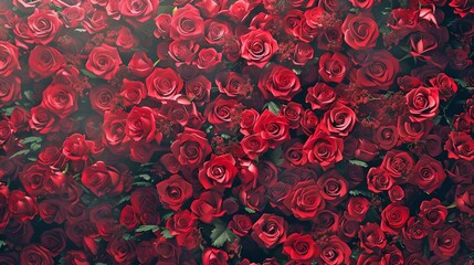 Beautiful red roses background. This floral image can be used for romantic themes. Vibrant red and visually stunning for use in design projects. AI