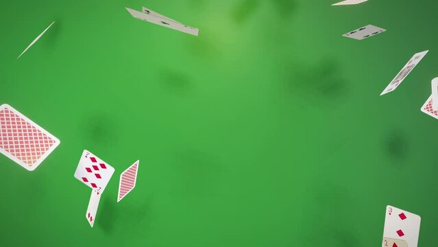 Playing Cards Falling with green background for illustration online gambling 3D Render 4K