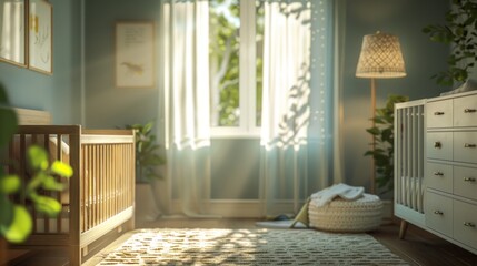Peaceful nursery room with soft shadows cast by morning sunlight.