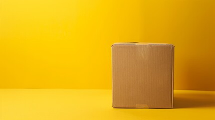 brown cardboard box on a bright yellow background generative ai