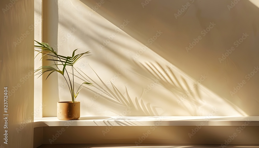 Poster minimalistic abstract gentle light beige background for product presentation with light andand intri