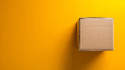 brown cardboard box on a bright yellow background generative ai