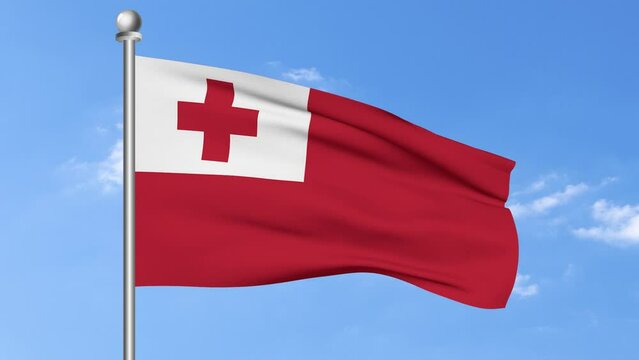 Tongo Flag Waving In Blue Sky Front View