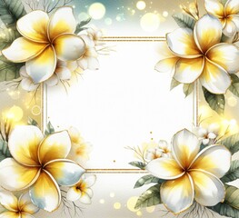 Elegant floral frame with yellow and white plumeria flowers, perfect for invitations, greeting cards, or decorative designs.