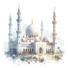 Very Beautiful highly detailed white Mosque watercolor vector illustration isolated on white background © Awais
