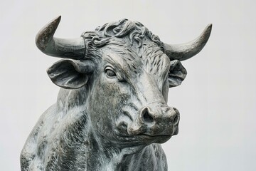Digital artwork of bull statue isolated on white, high quality, high resolution