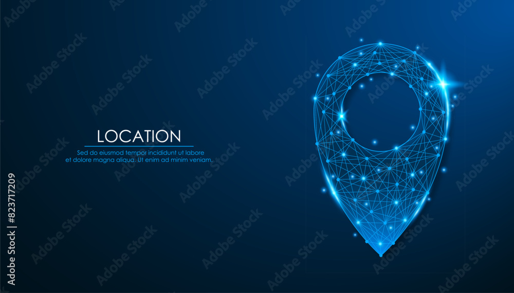 Leinwandbilder Map location pointer, low poly design. Map pin or navigation pointer. Low poly wireframe navigation pointer that mark geolocation. Vector illustration.