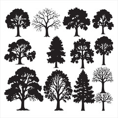 Fototapeta premium Set of plant and tree silhouette