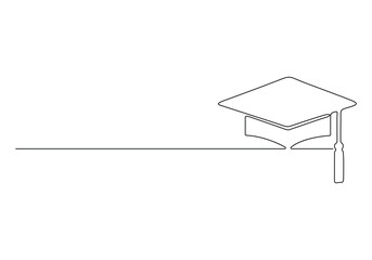 Continuous one line drawing of graduation cap isolated on white background vector illustration 