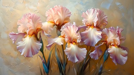 Beautiful pink flowers in a colorful floral painting. Delicate petals with soft blush hues. This AI-generated artwork adds a touch of elegance to any space. AI
