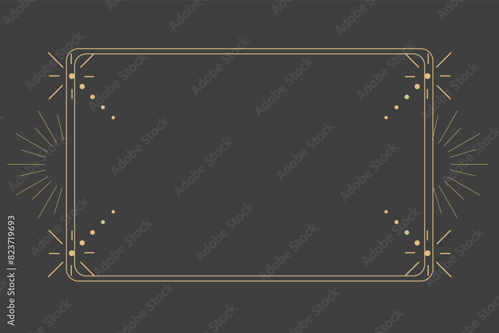 Wall mural golden celestial minimal esoteric frame, thin line border, mystyc linear decoration with dots, moon,