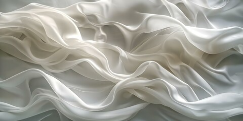 Obraz premium Serene gray backdrop complements elegant white silk textiles with wave patterns. Concept Elegant Backdrops, Silk Textiles, Wave Patterns, Serene Gray, White Elegance