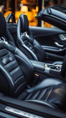 The contemporary design of black leather car seats marries comfort with style. Precision contours and ergonomic features ensure a deluxe driving experience.