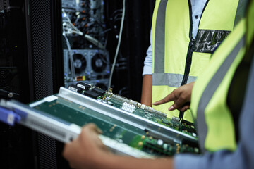 IT technician, hands and maintenance in server room for working, programming and installation of...