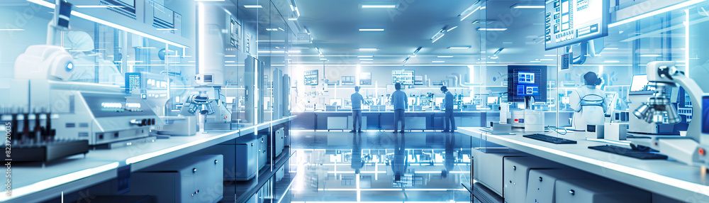 Poster the innovative labyrinth: a bustling research and development space filled with advanced tech equipm