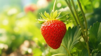 Beautiful photoshoot of Sunlit Ripe Strawberry in Natural Garden