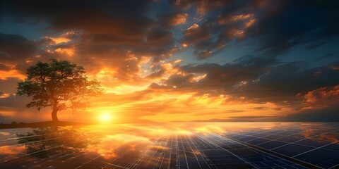 Harnessing Clean Renewable Energy: Sun Shining on a Solar Panel. Concept Solar Energy, Renewable Resources, Sustainable Technology, Environmentally Friendly Power, Harnessing the Sun
